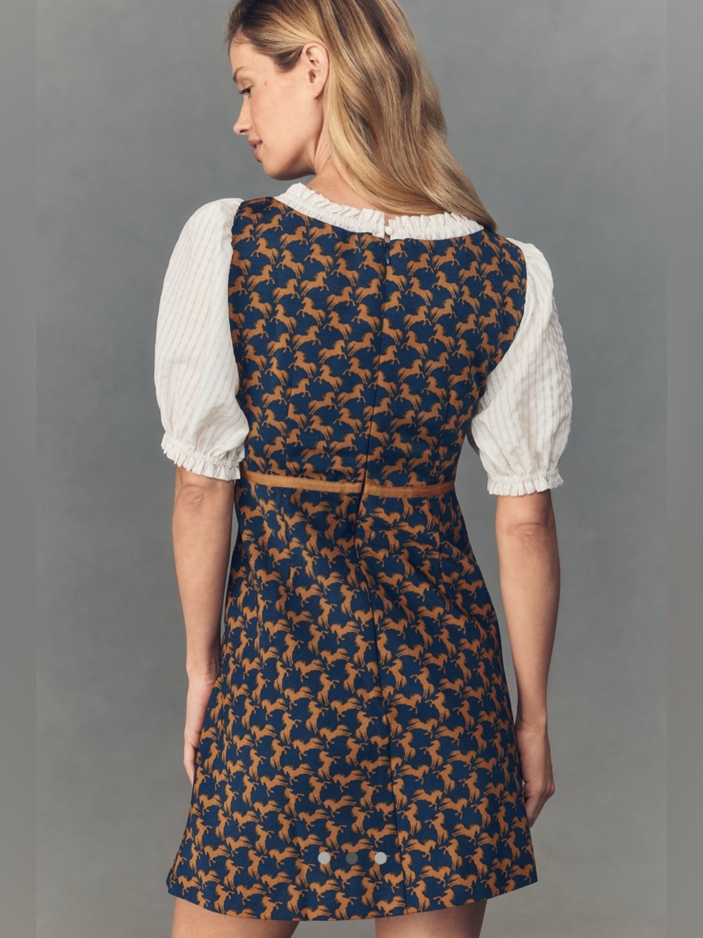 NWT! Anthropologie x Maeve Twofer Mini Horse Dress Sz XS Brown Horse - Picture 3 of 7